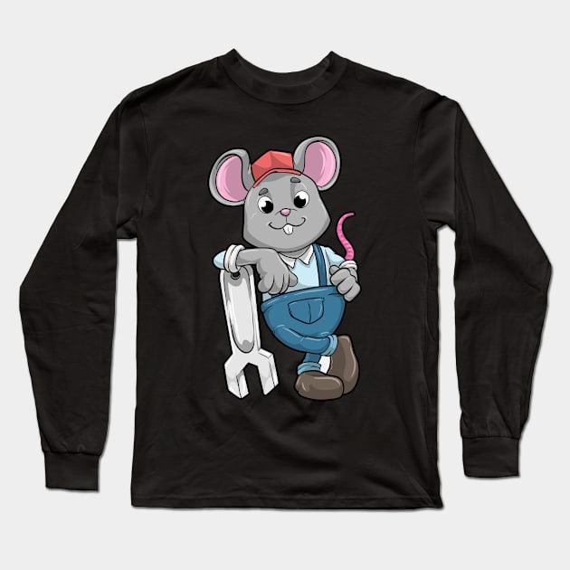 Mouse as Mechanic with Tools and Helmet Long Sleeve T-Shirt by Markus Schnabel